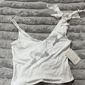White Ruffle Tie-Shoulder Camisole NWT